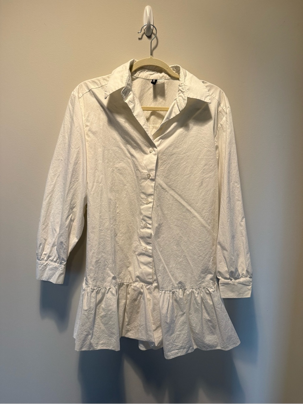 Divided White Long-Sleeve Button Front Peplum dress